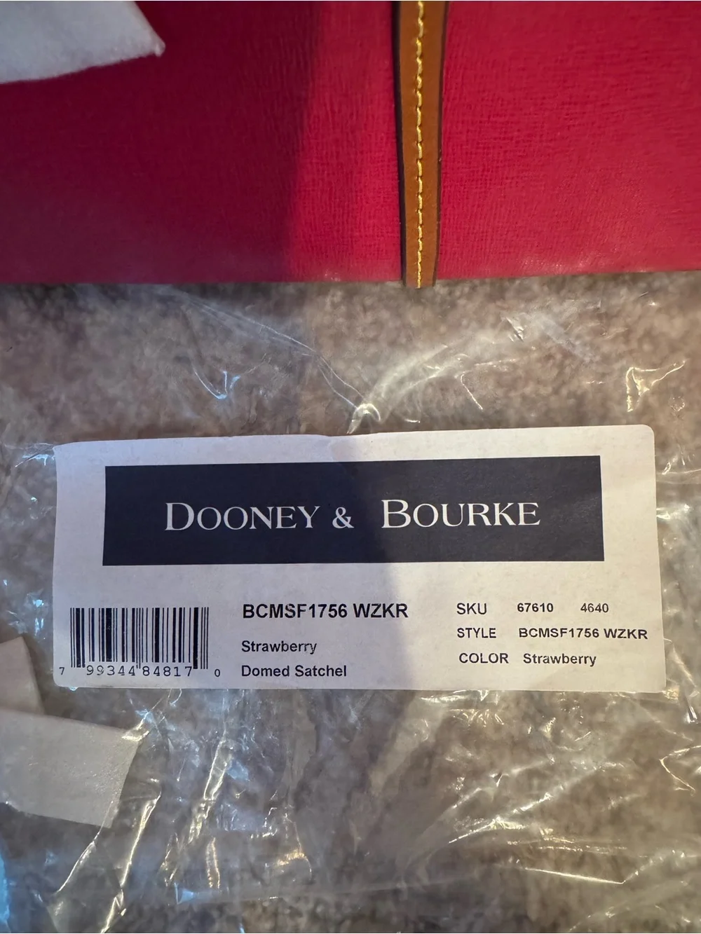 Dooney & Bourke Strawberry Dome Satchel with Brown Trim
